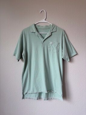B. Draddy Men's Green & Pink Striped Short Sleeve Peruvian Pima Cotton Polo Sz M